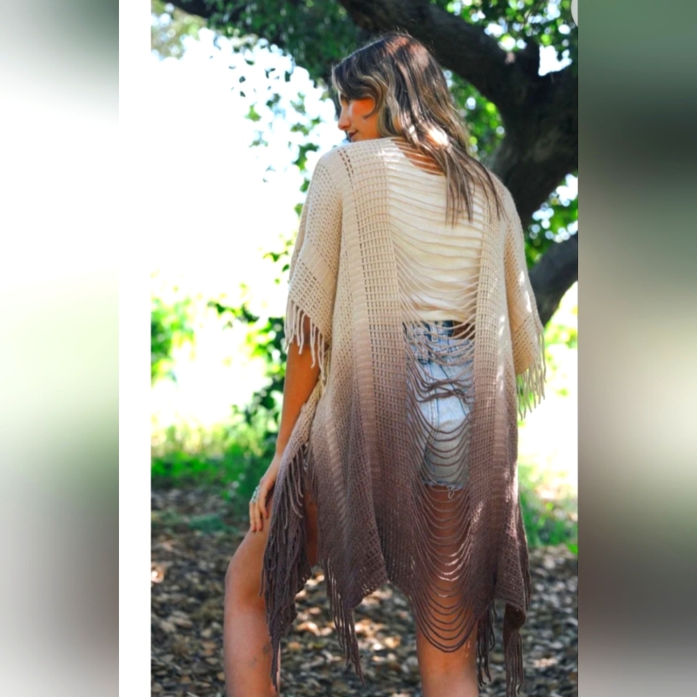 Elegant Fringe Boho Knit Kimono Vest